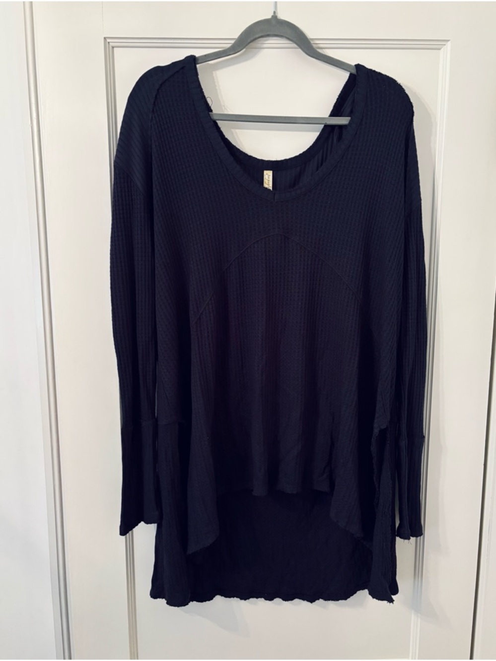 Free People Navy Waffle Knit Long Sleeve Top